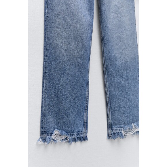 Blue Denim Zara High-Waisted Cropped Fringed Raw Hem Jeans (NWT) - Picture 8 of 10